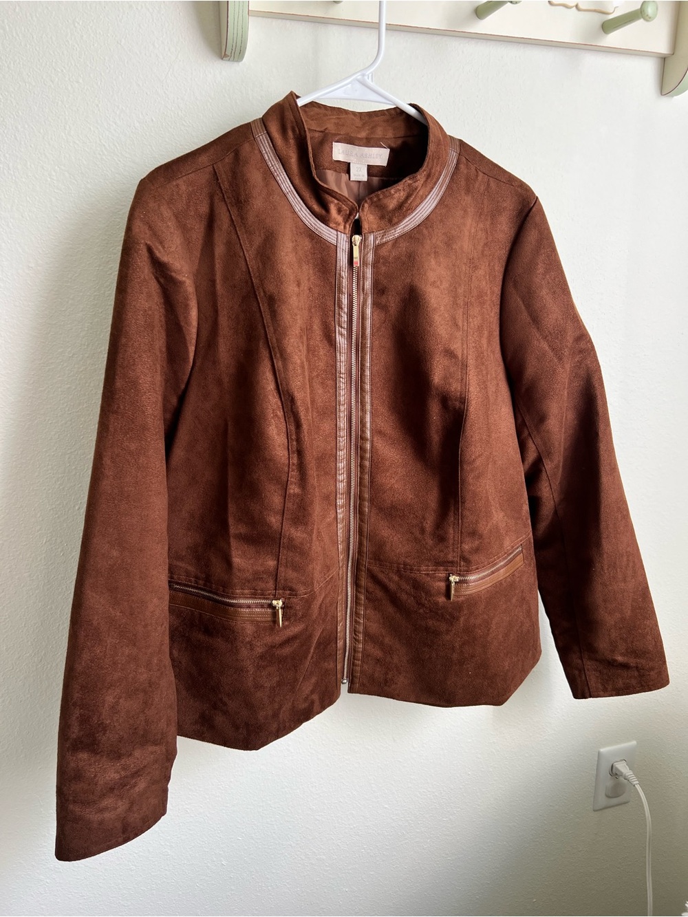 Laura Ashley Brown Suede Zip-Front Jacket